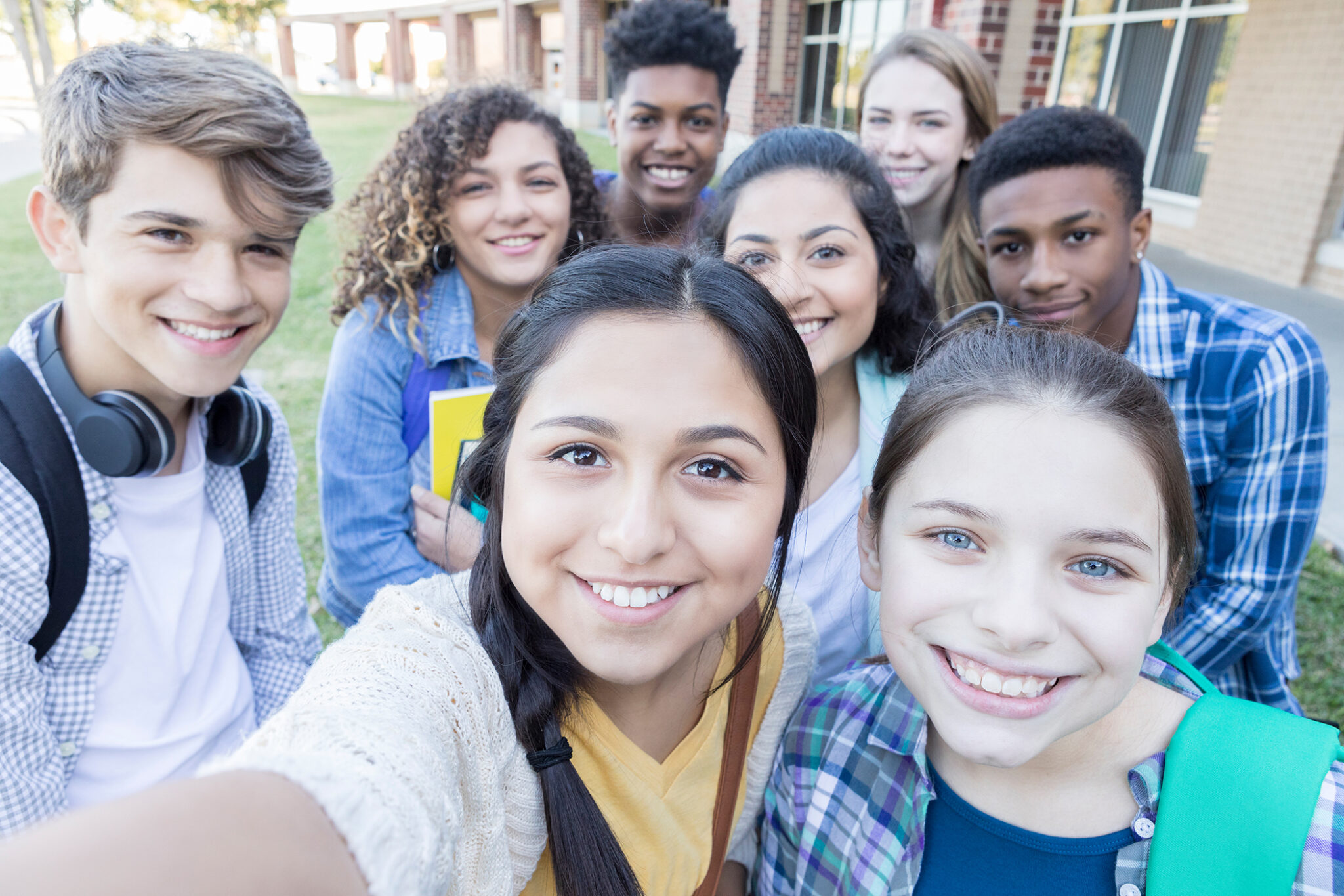 Group of summer school in israel friends take selfie together